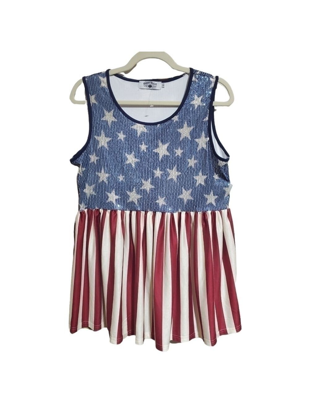 NWOT Crazy Train patriotic Sparkle Spangled bling sequin Tank top sz Small - Med